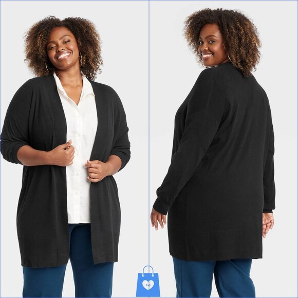 1X - Womens Layering Cardigan - Ava Viv - Black - Picture 1 of 5